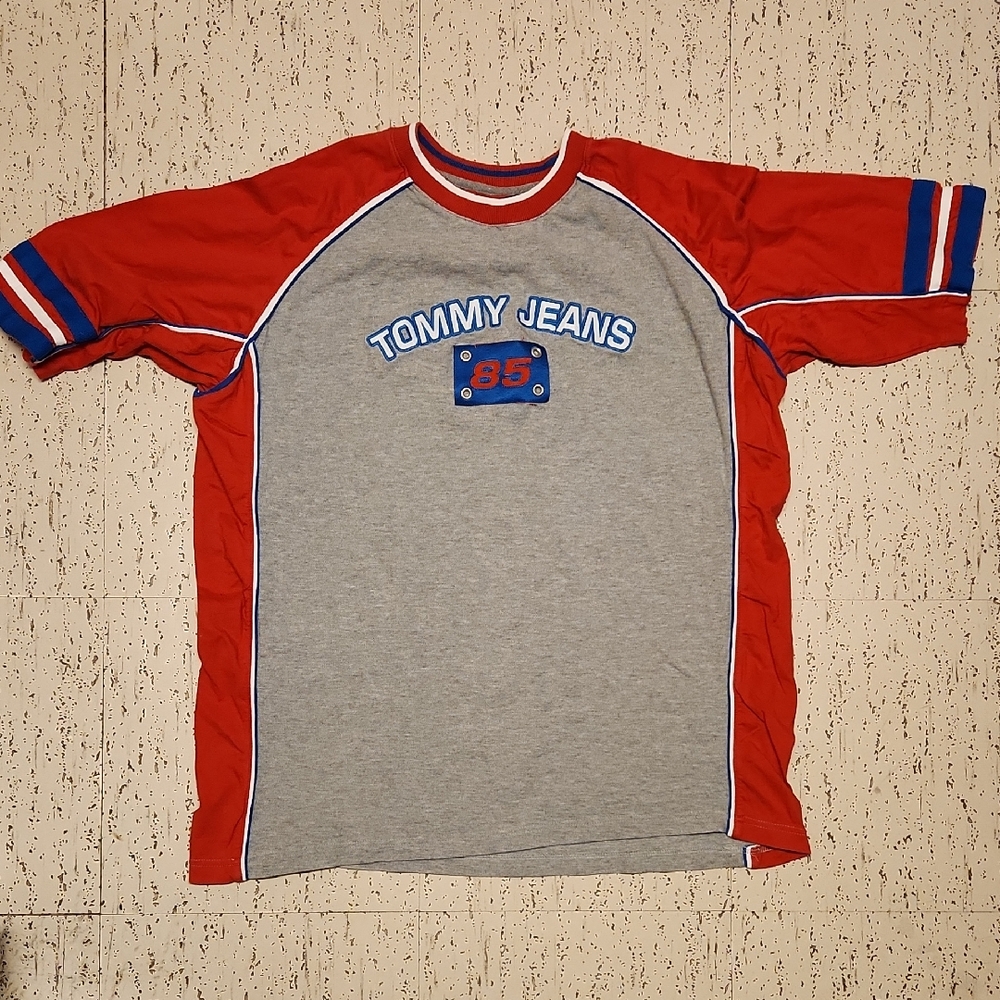 Tommy Hilfiger Jeans 85 Spellout Crewneck T-Shirt Vintage 90s Red, Blue & White